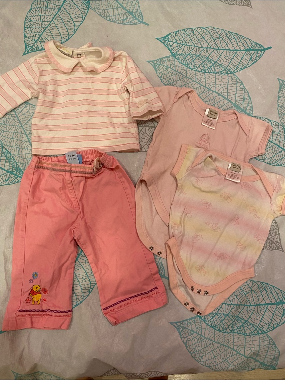 4pc Mixed Pink Baby One-Piece & Pants Set - Disney Pooh